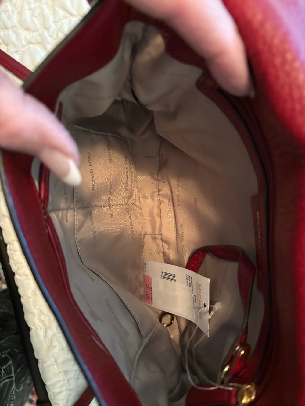 Michael Kors Crimson Leather Shoulder Bag with Gold Hardware - Picture 2 of 3